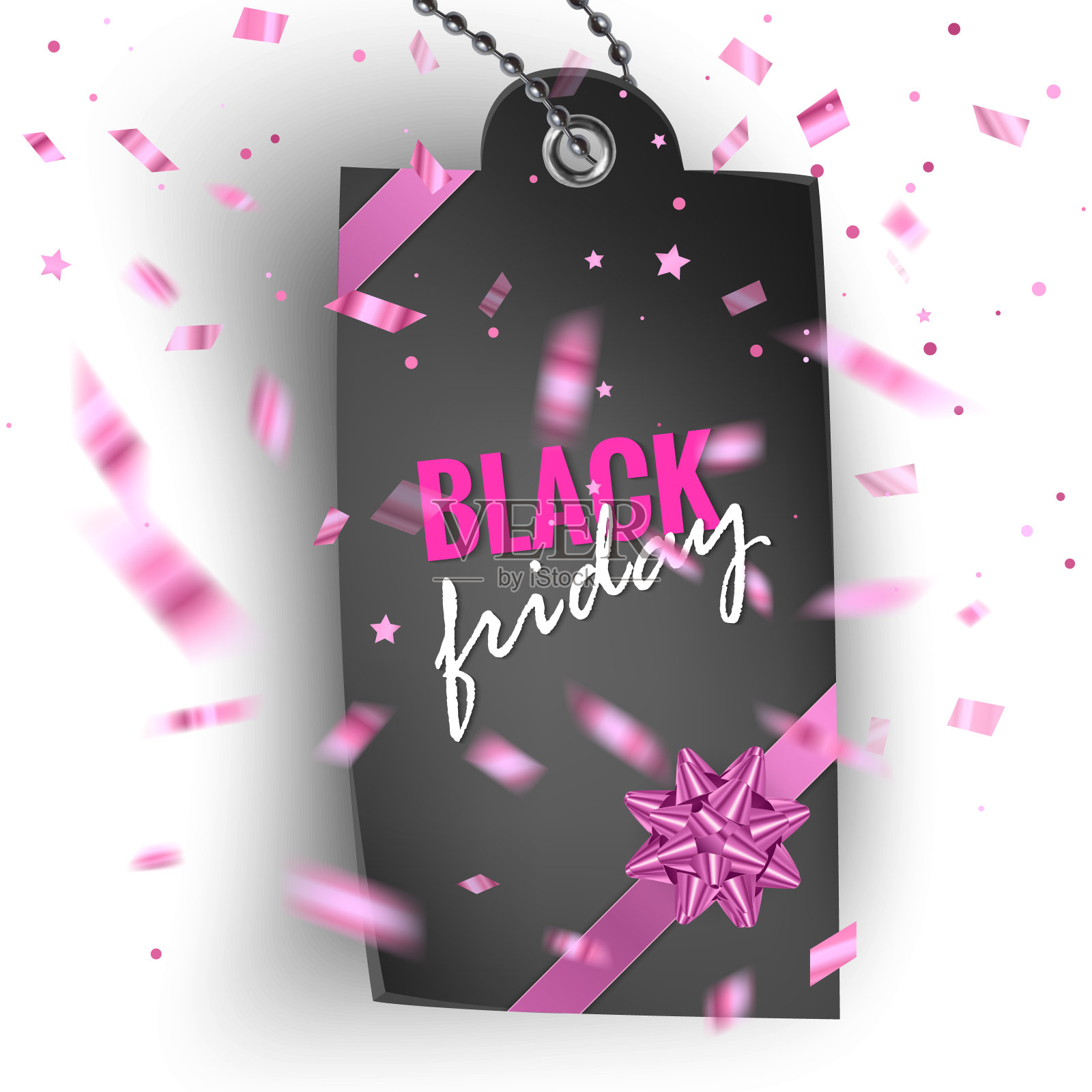 黑色星期五销售标签黑色与粉红色现实的蝴蝶结设计元素图片