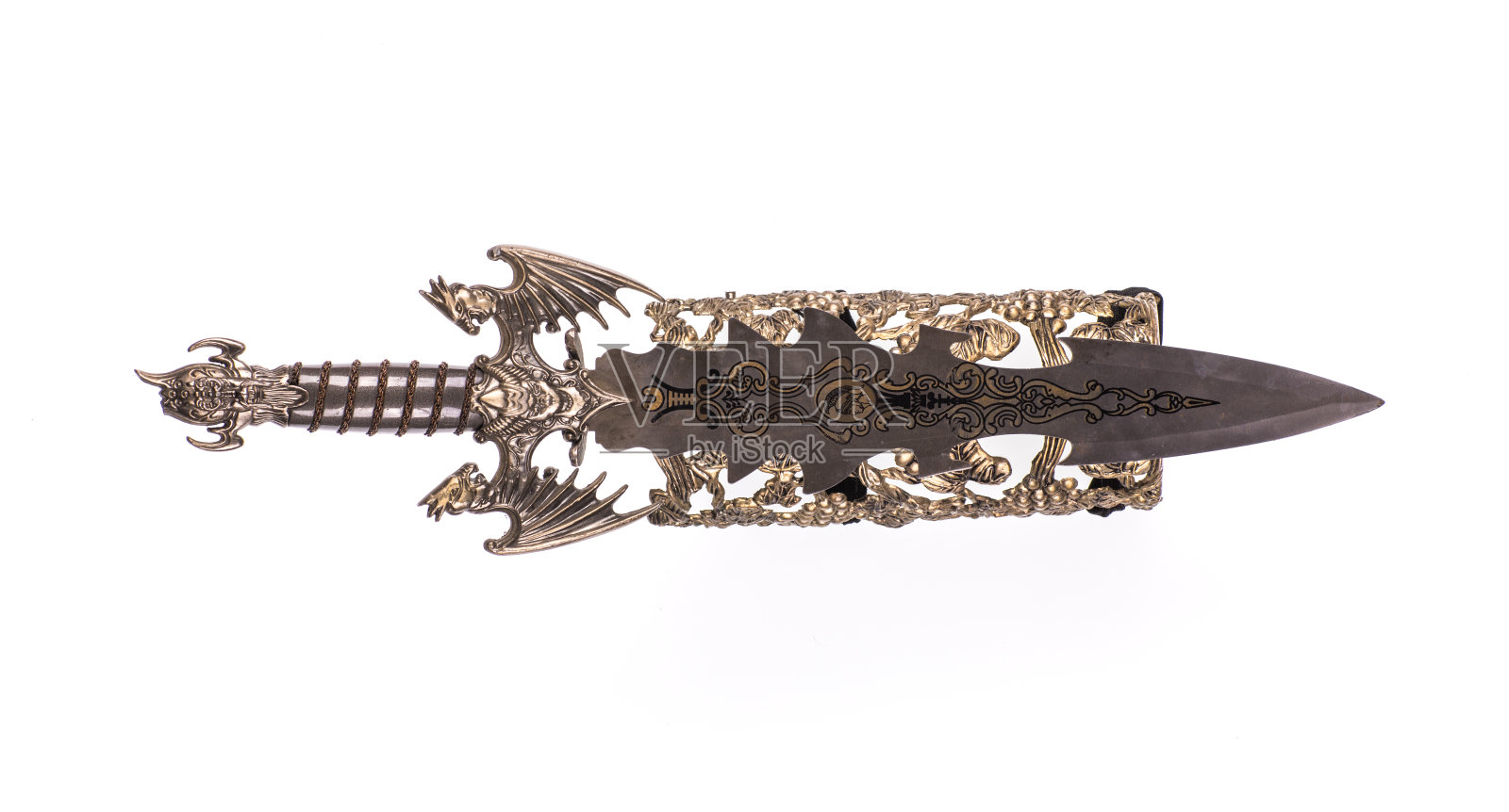 古老的维京剑在白色孤立的背景照片摄影图片