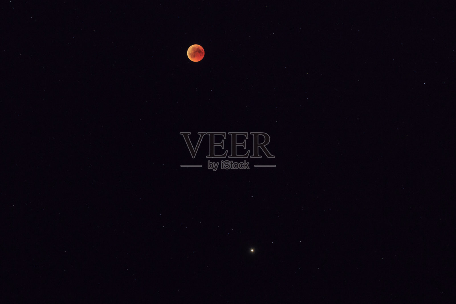 2018年7月27日，月食期间的月球和火星照片摄影图片