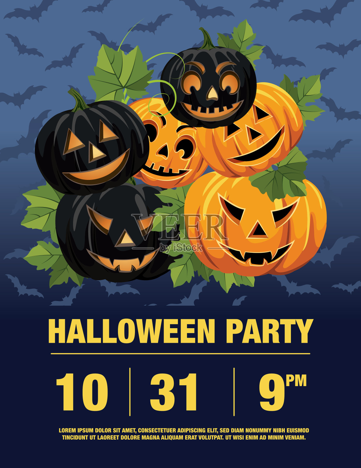 万圣节派对邀请模板与杰克'o灯笼设计模板素材