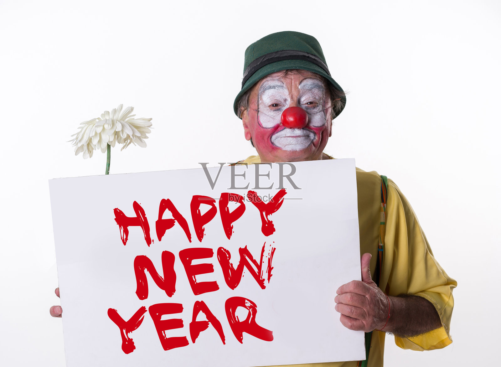 小丑手捧新春书写板照片摄影图片