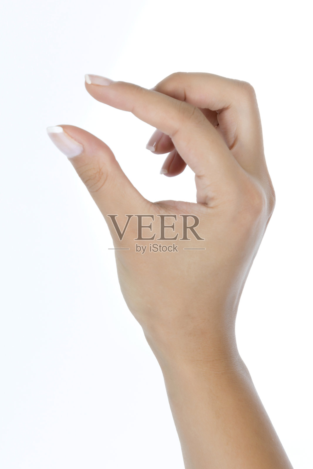 手显示大小手势孤立在白色照片摄影图片