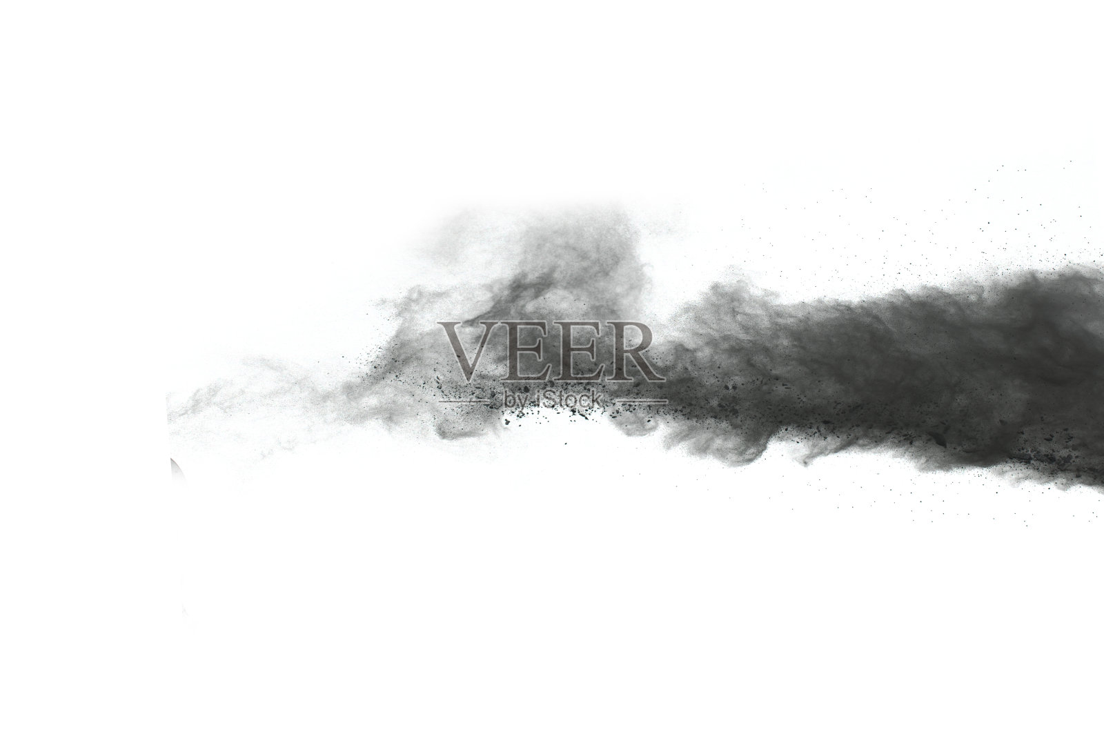 白色背景上的木炭颗粒，抽象的粉末飞溅在白色背景上，黑色粉末爆炸或投掷黑色粉末的冻结运动。照片摄影图片