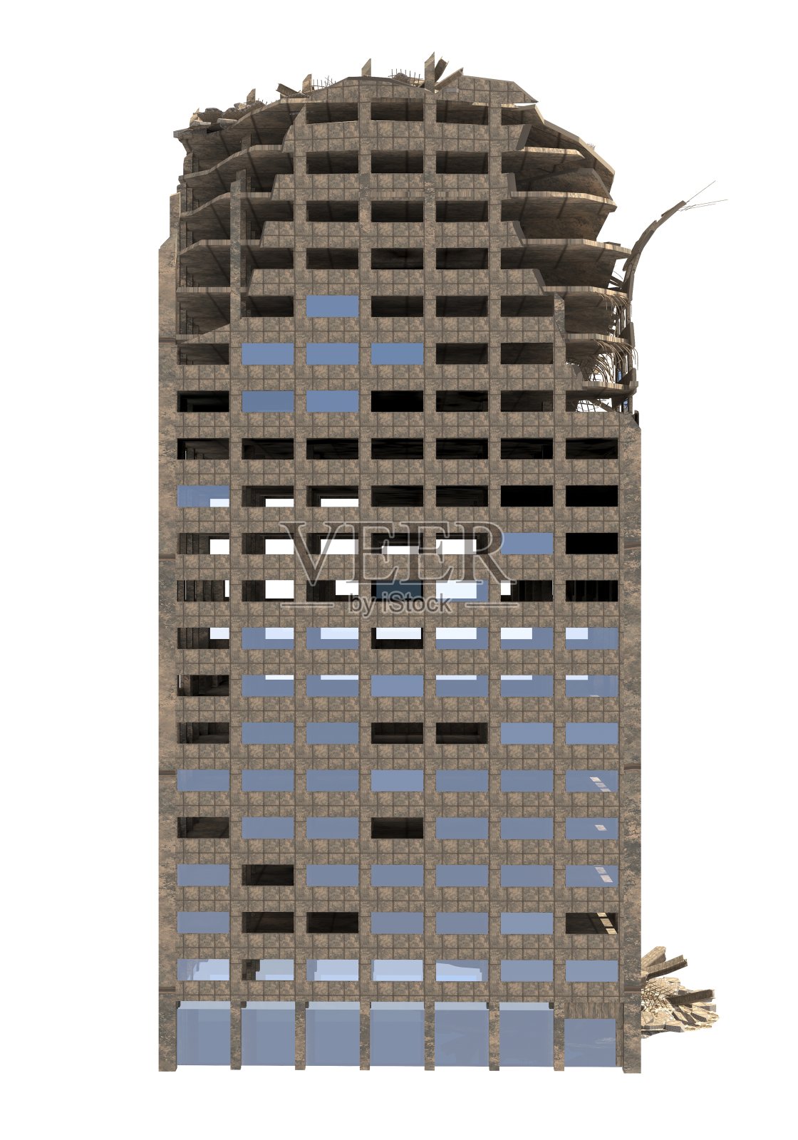 废墟摩天大楼孤立的白色3D插图照片摄影图片