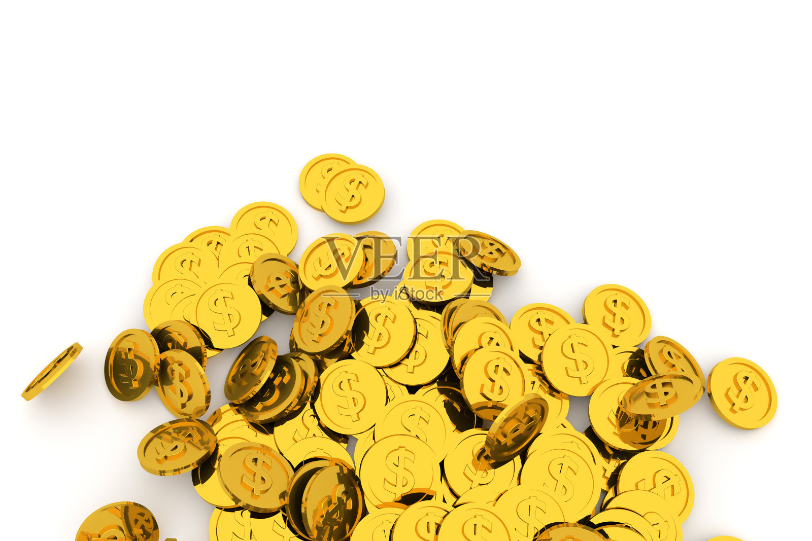一堆或一堆插图金币，背景孤立在白色。商业，插图，金钱和背景。照片摄影图片