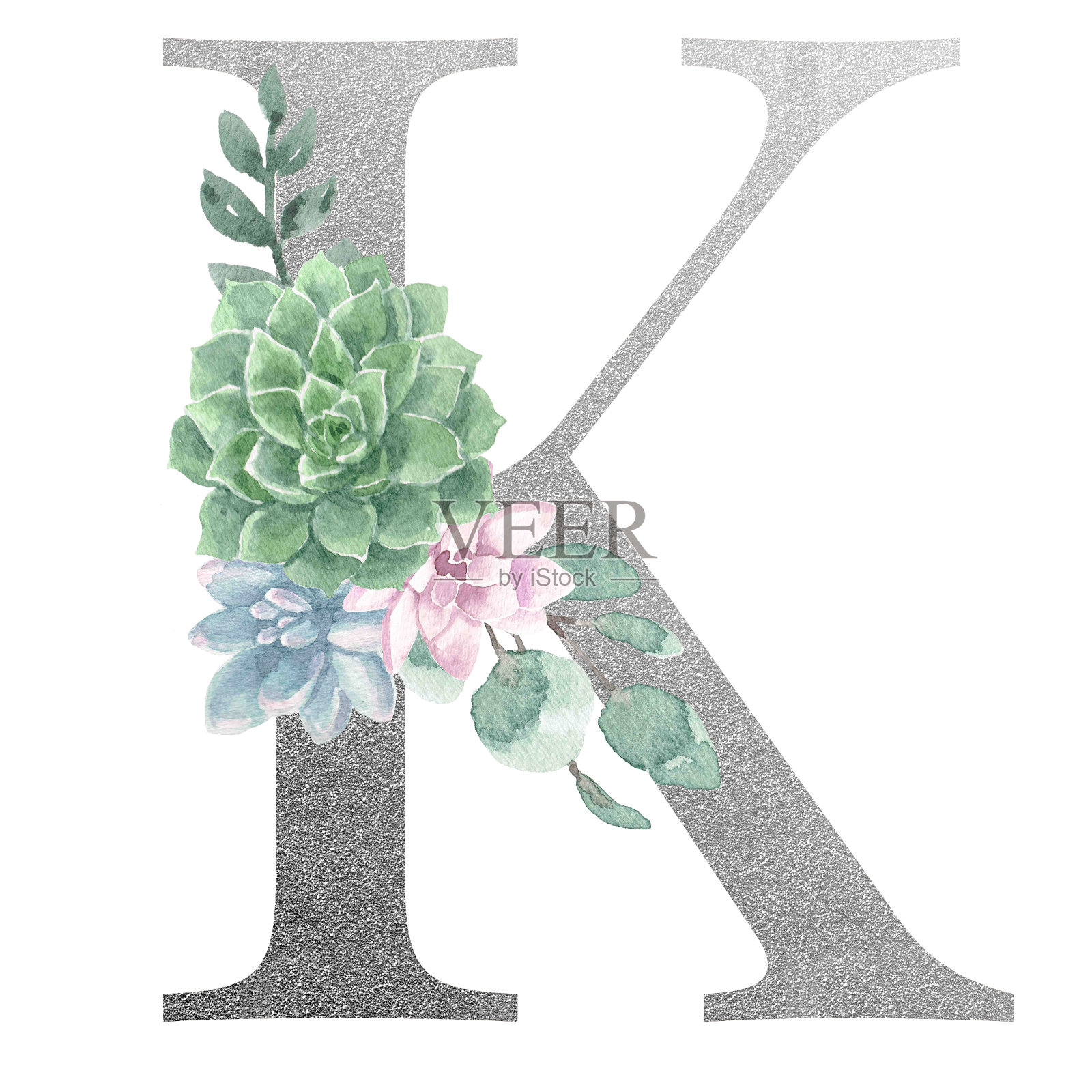 水彩字母银箔设计元素图片