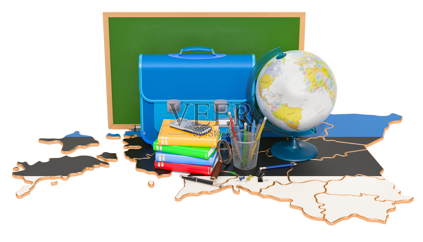 回到学校或教育爱沙尼亚的概念，3D渲染照片摄影图片