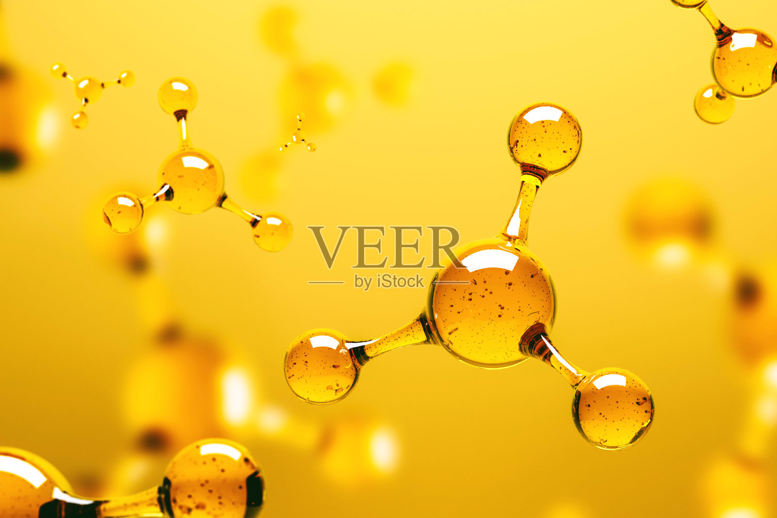 黄色背景上的透明分子照片摄影图片