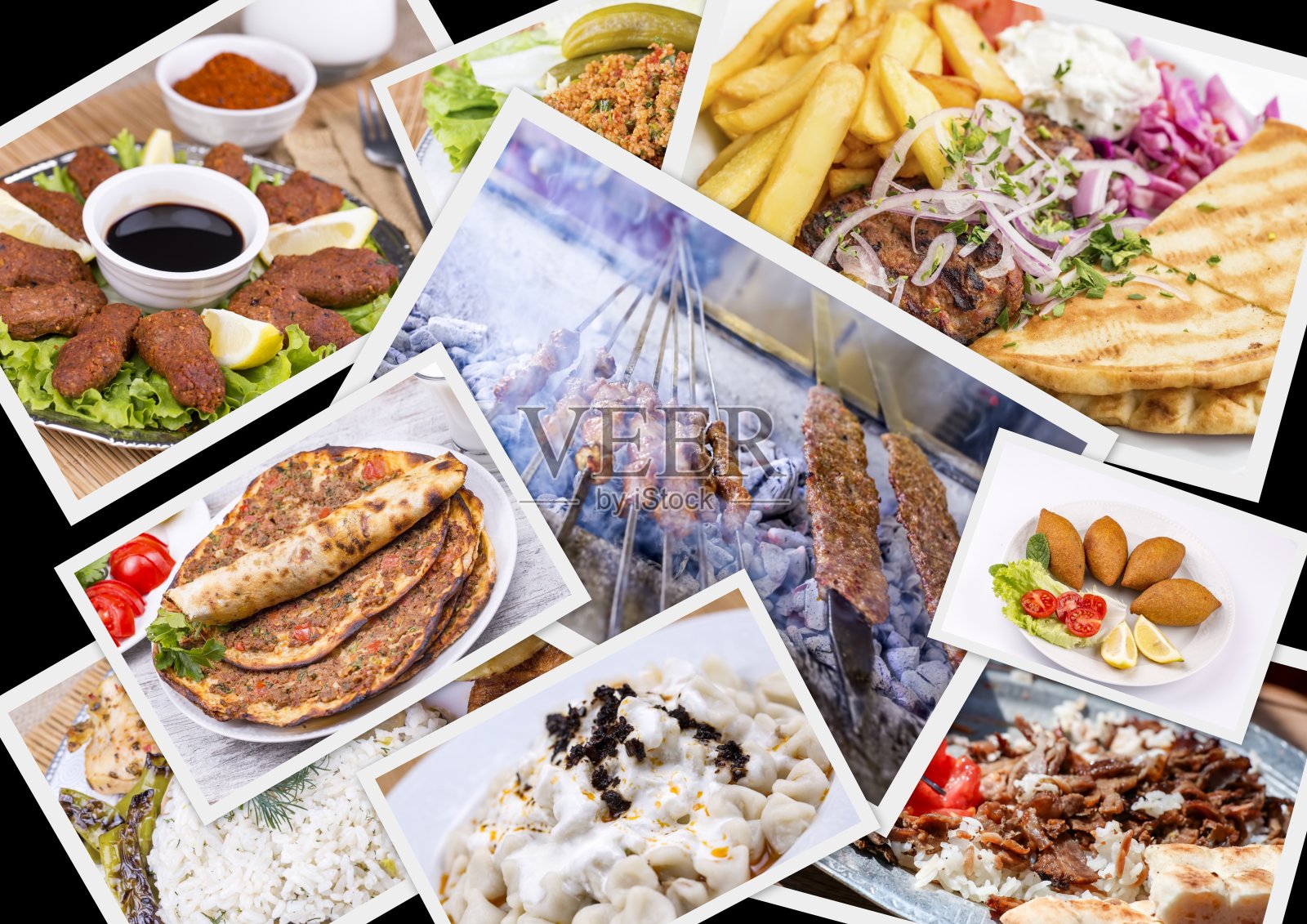 传统美味不同的土耳其食物拼贴。丰富的菜单。照片摄影图片