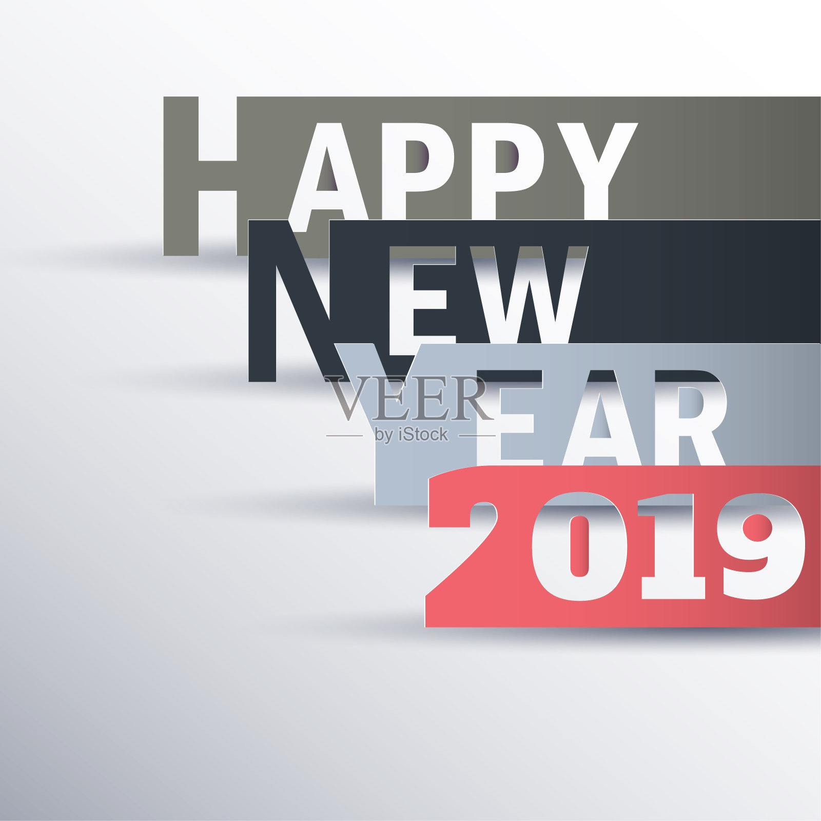 2019年新年快乐。问候卡。五颜六色的设计。矢量插图。设计模板素材