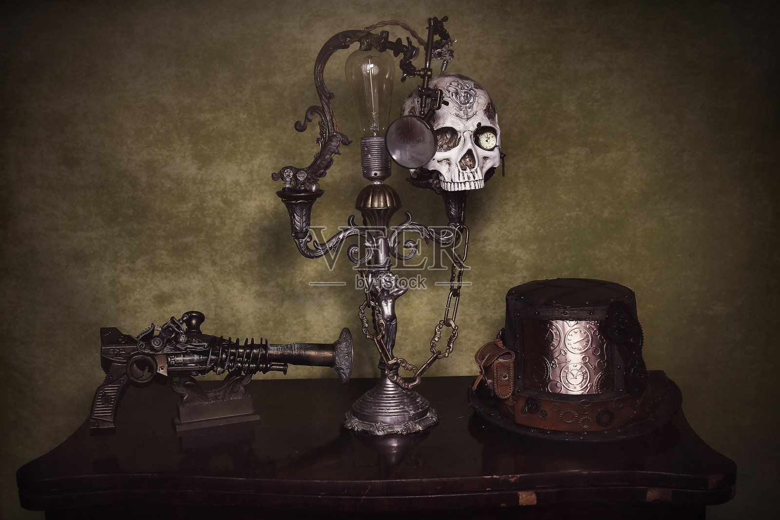 纹身蒸汽朋克骷髅照片摄影图片