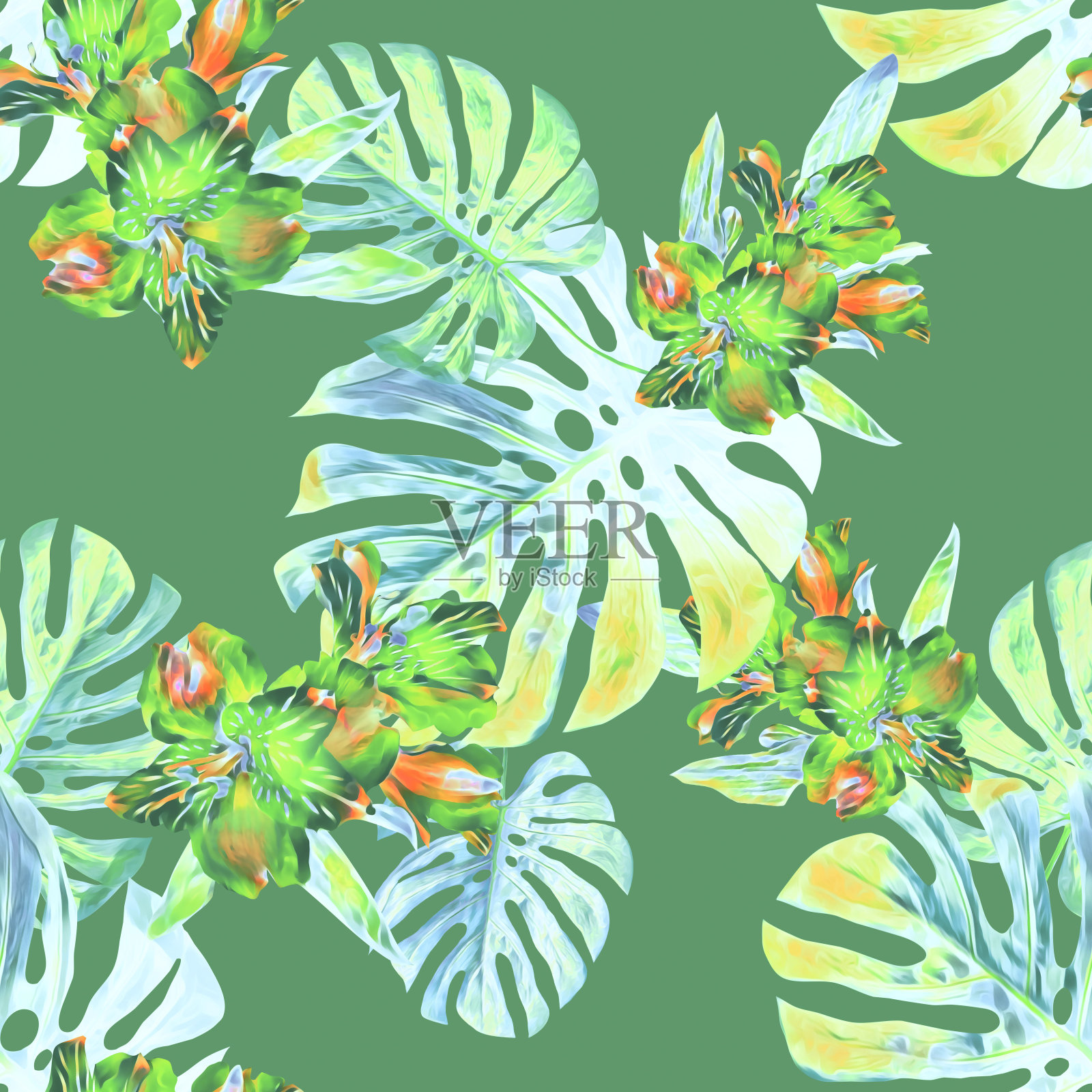 与外来植物的花无缝图案插画图片素材