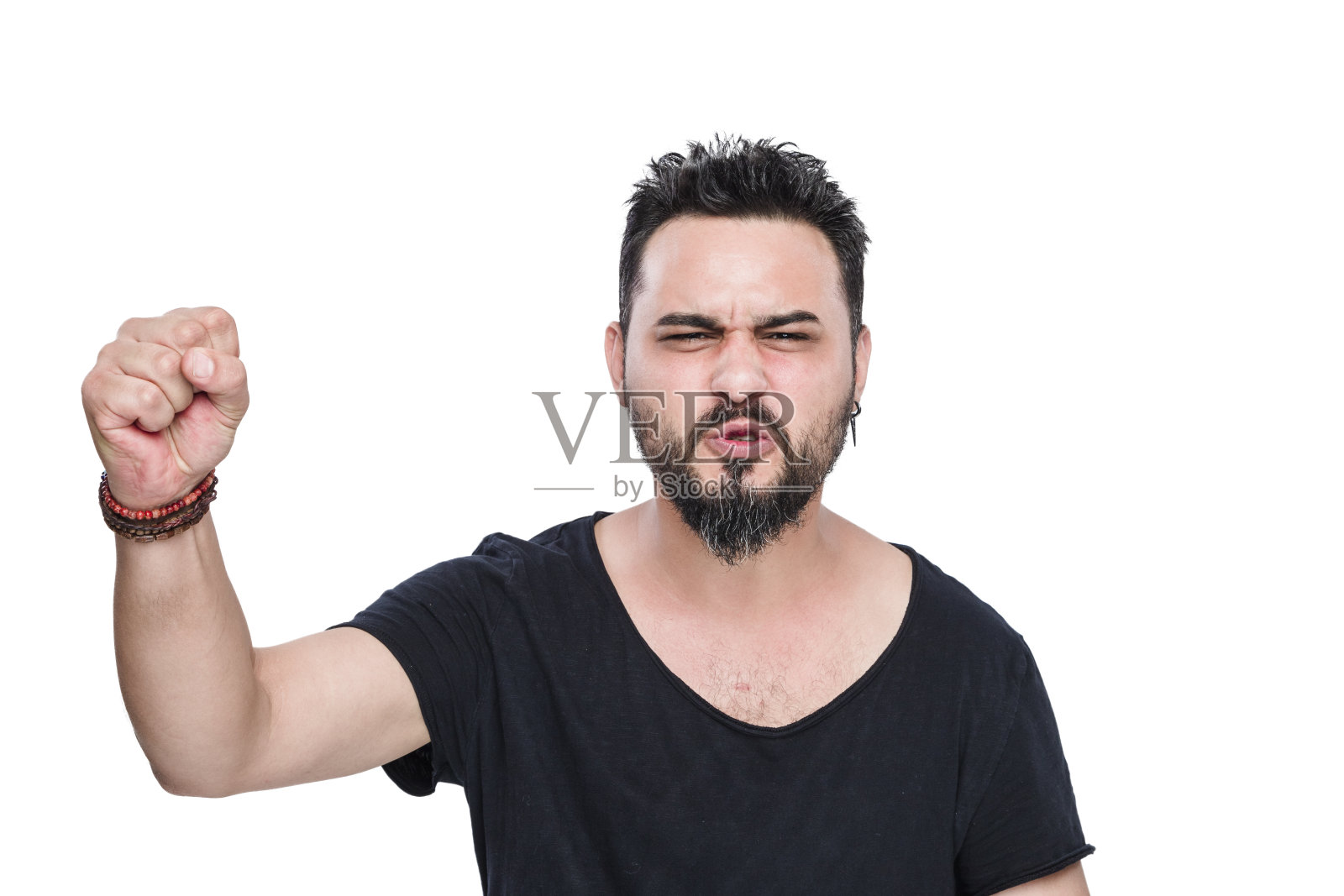 兴奋的年轻人挥动着拳头照片摄影图片