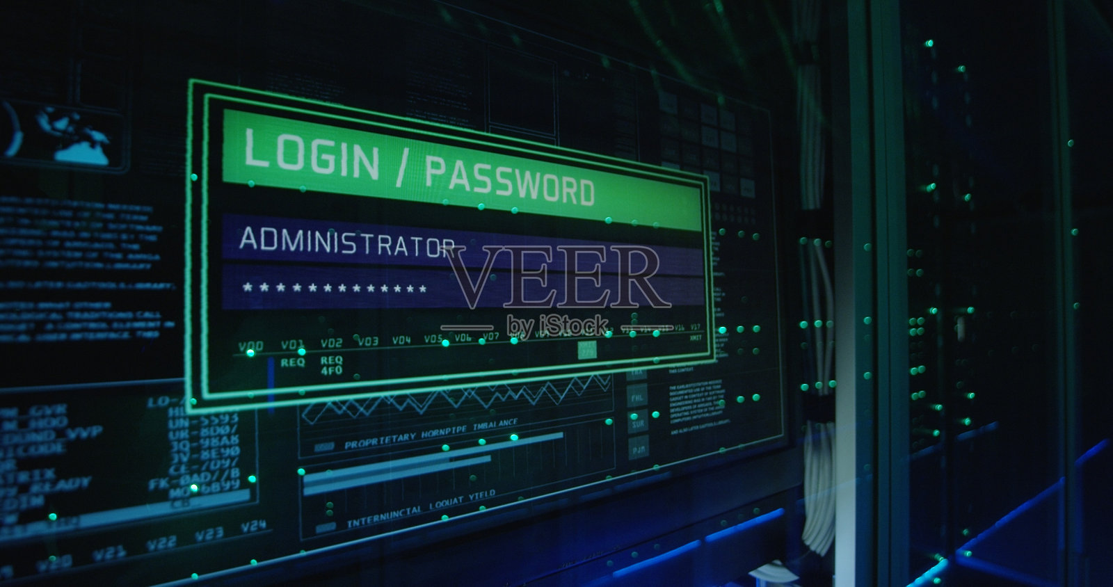 现代数据中心的计算机登录屏幕照片摄影图片