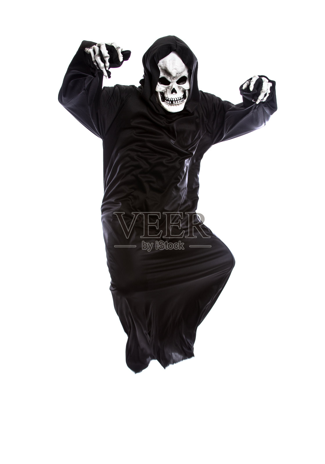 白色背景下的快乐骷髅死神照片摄影图片