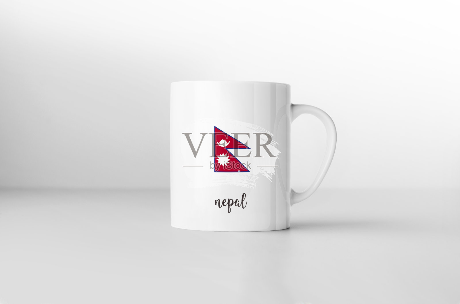 白色背景上的尼泊尔国旗纪念品杯。3 d渲染。照片摄影图片