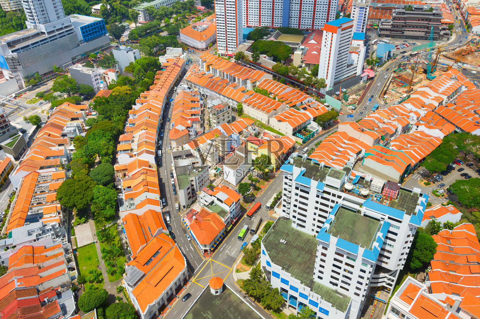 新加坡唐人街区，鸟瞰图照片摄影图片