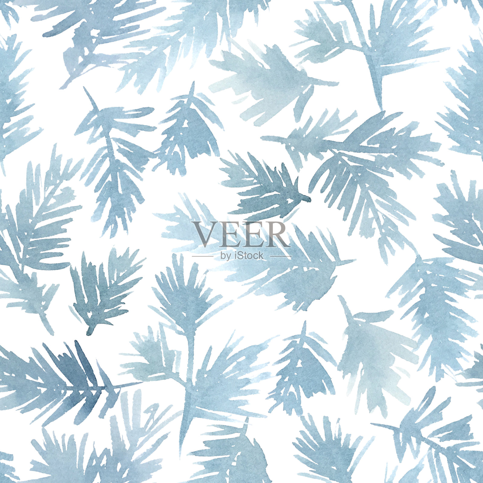 水彩圣诞和新年无缝模式与靛蓝云杉插画图片素材