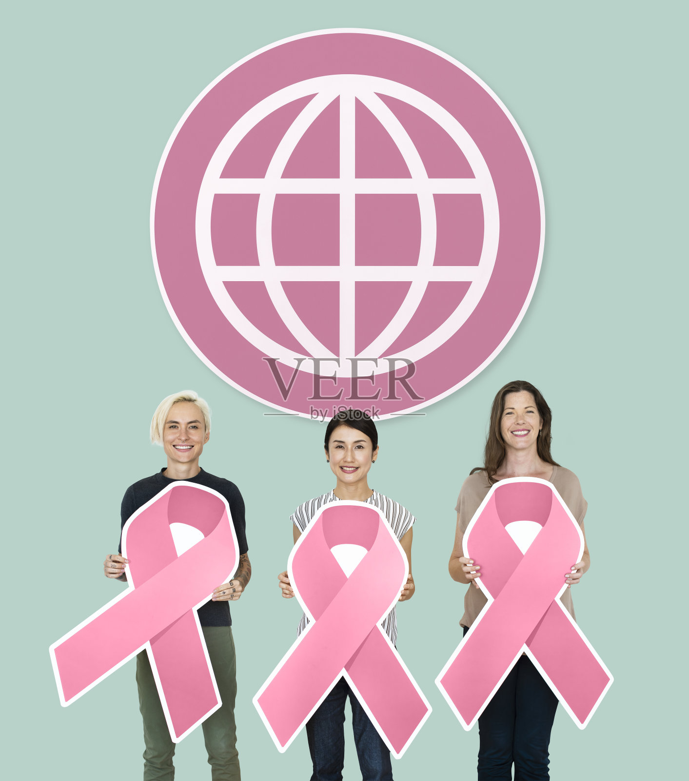 手持乳腺癌防治宣传丝带的女人照片摄影图片