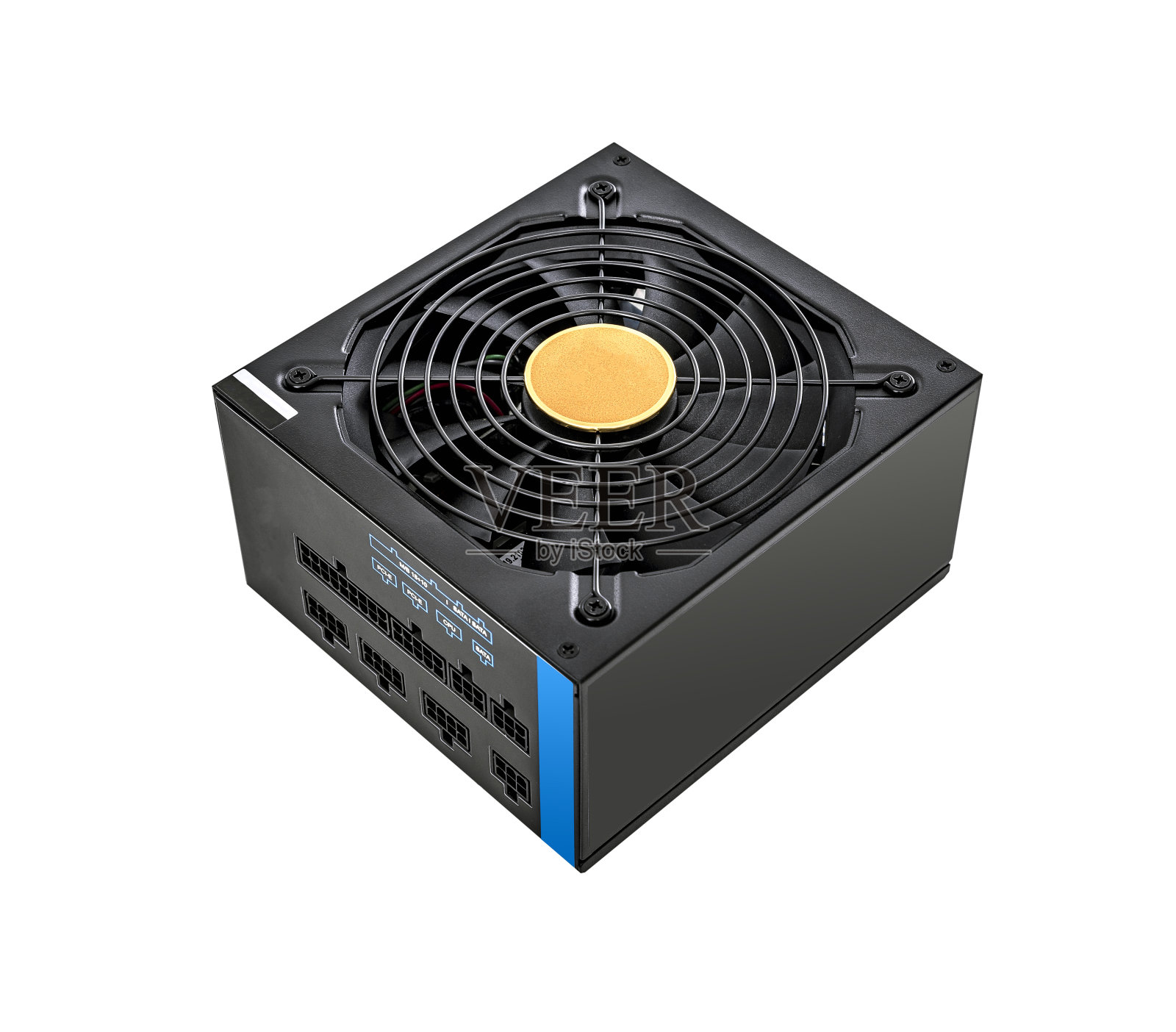 计算机电源隔离在白色背景。照片摄影图片