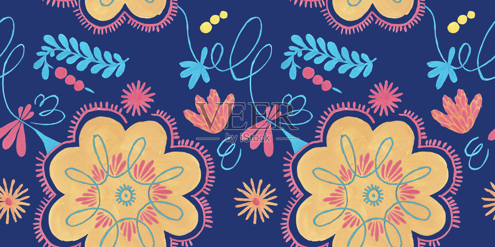 波兰草本图案与橙色花装饰插画图片素材