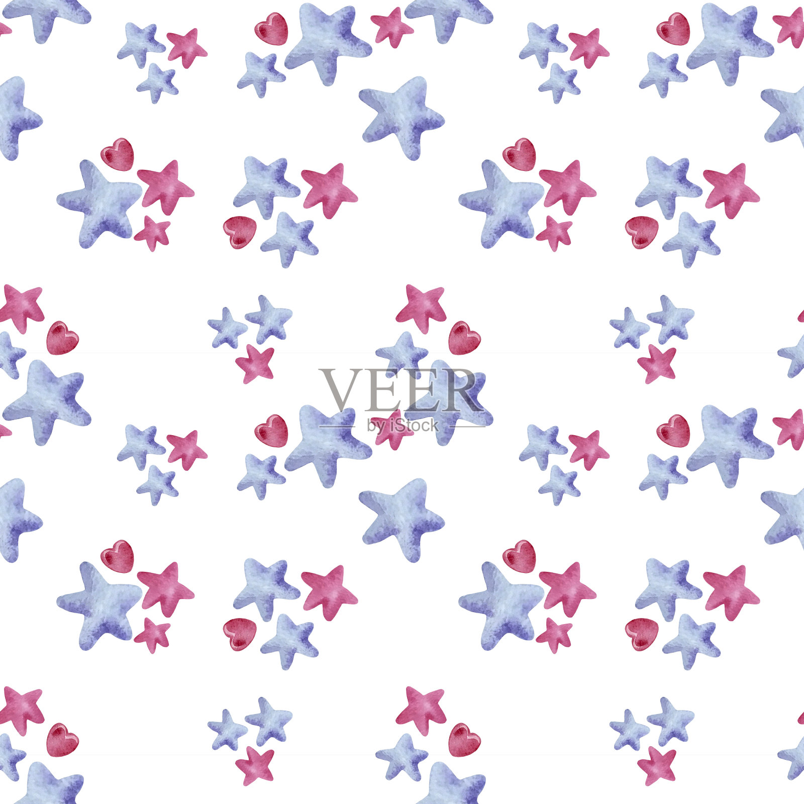 水彩无缝栅格模式与不同的星星设计元素图片