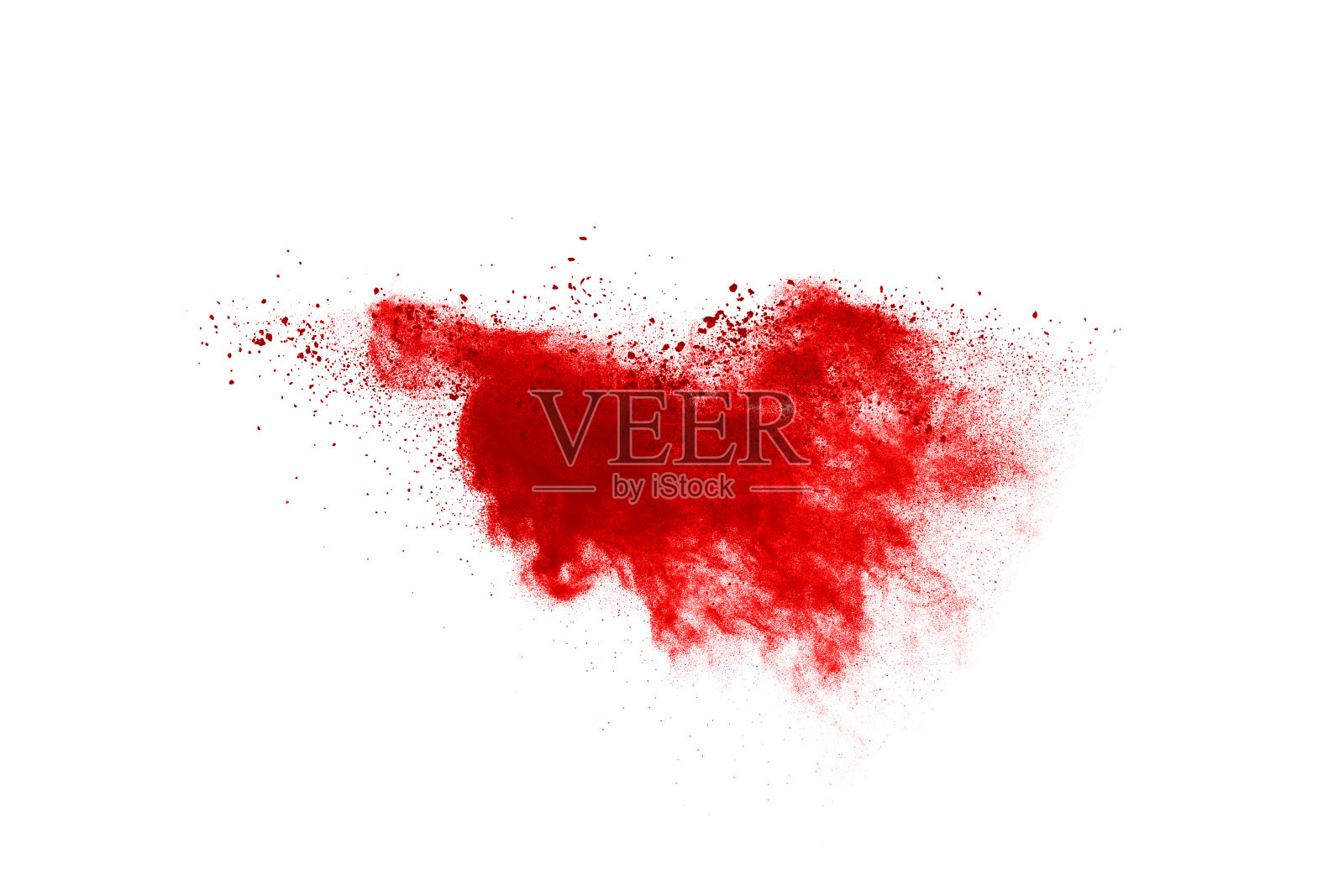 冻结运动红色粉末爆炸，孤立在白色背景。红尘云的抽象设计。粒子爆炸屏幕保护程序，壁纸照片摄影图片
