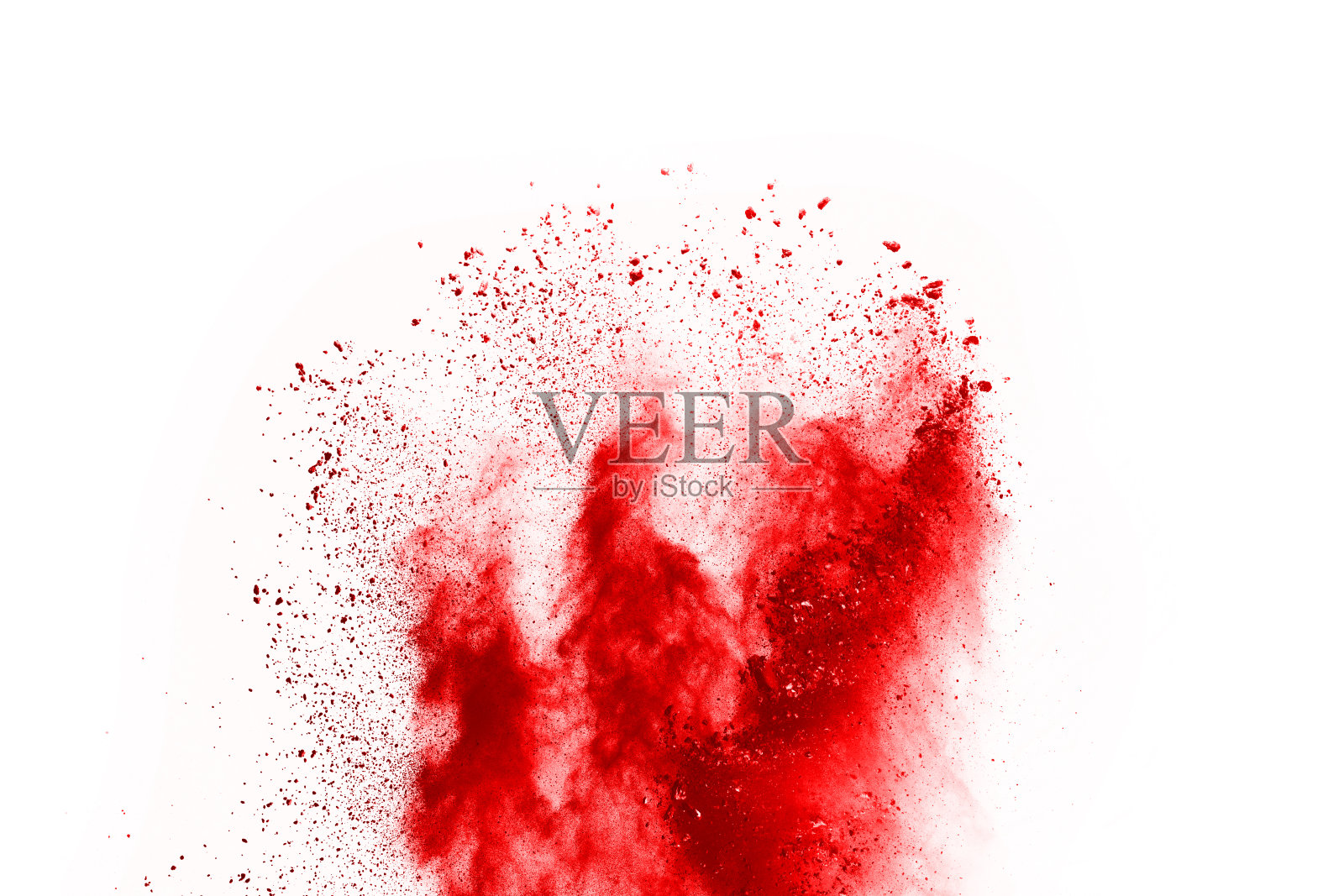 冻结运动红色粉末爆炸，孤立在白色背景。红尘云的抽象设计。粒子爆炸屏幕保护程序，壁纸照片摄影图片
