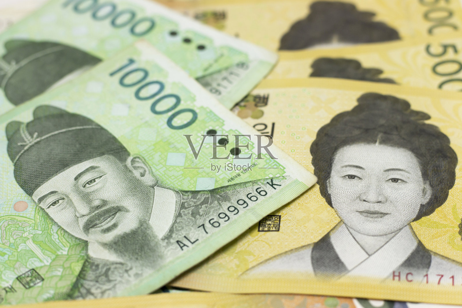 韩国钱，赢了，特写照片摄影图片