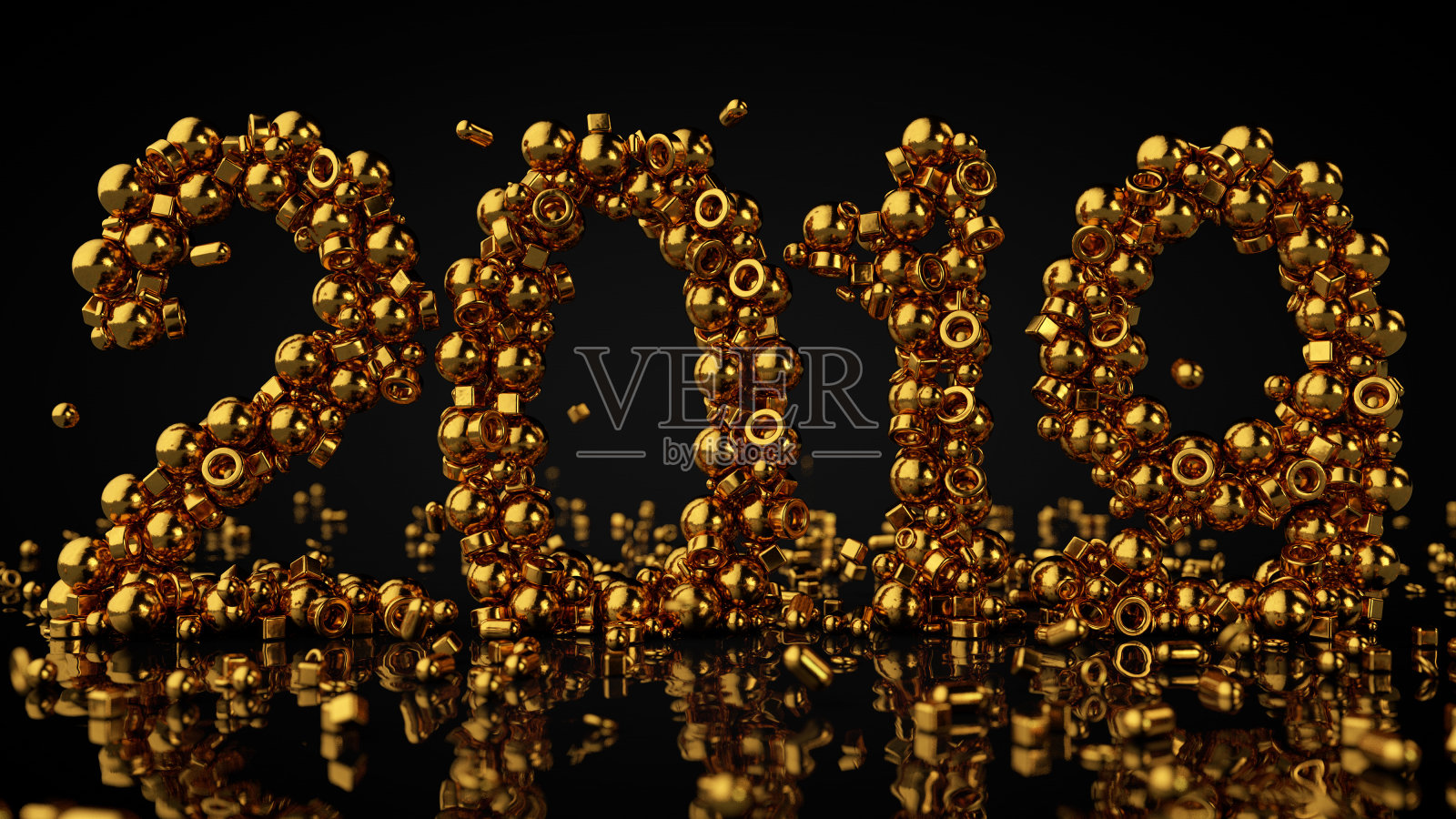 黄金石头排列在2019年，3D渲染照片摄影图片