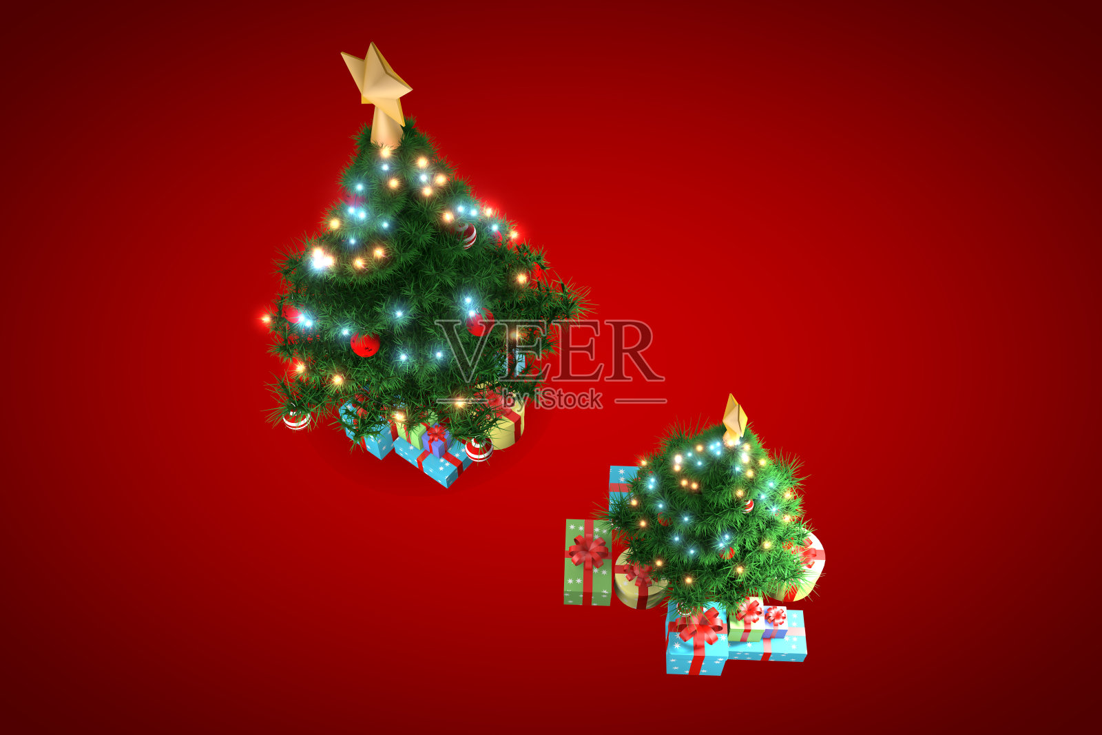 3d渲染，圣诞树与红色背景照片摄影图片