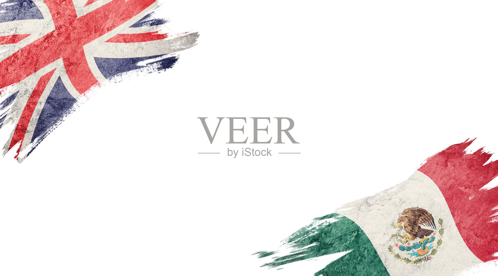 白色背景上的英国和墨西哥国旗照片摄影图片