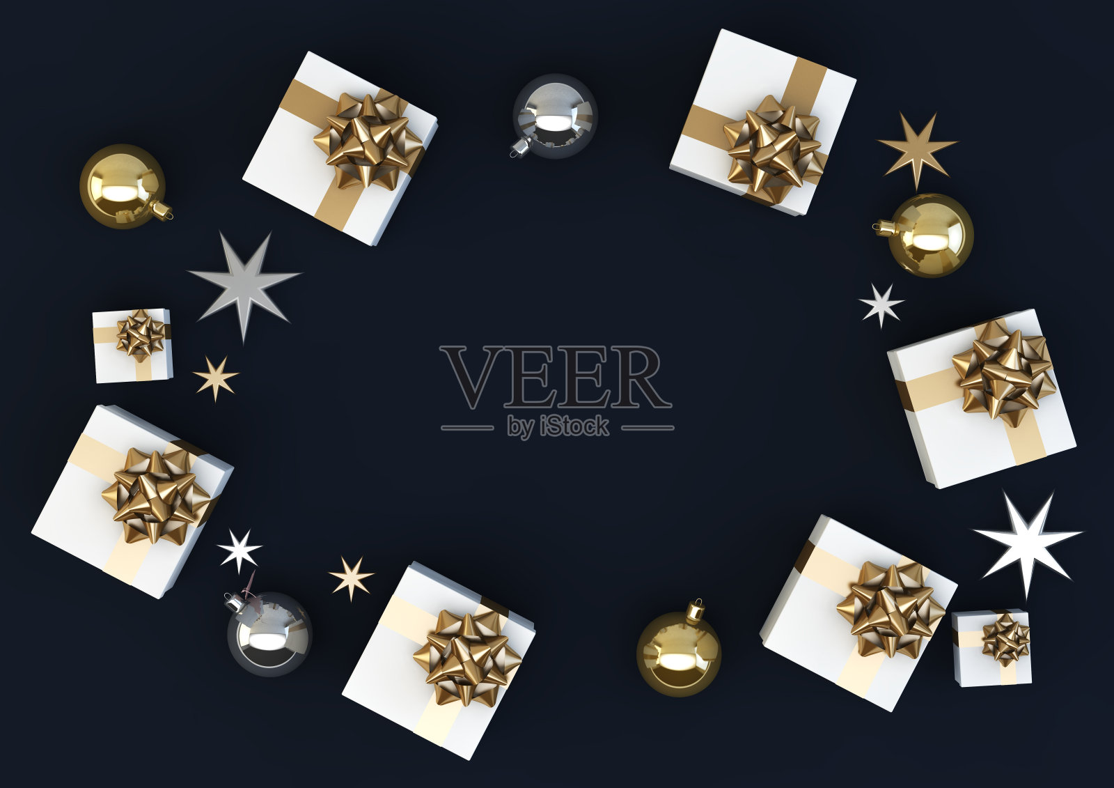 蓝色，金色和蓝色的圣诞背景照片摄影图片