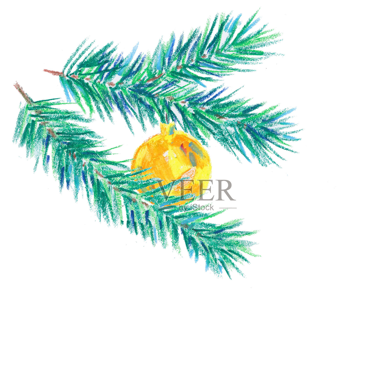 松树枝，圣诞树枝和气球装饰。圣诞树——新年和圣诞节的象征!插画图片素材