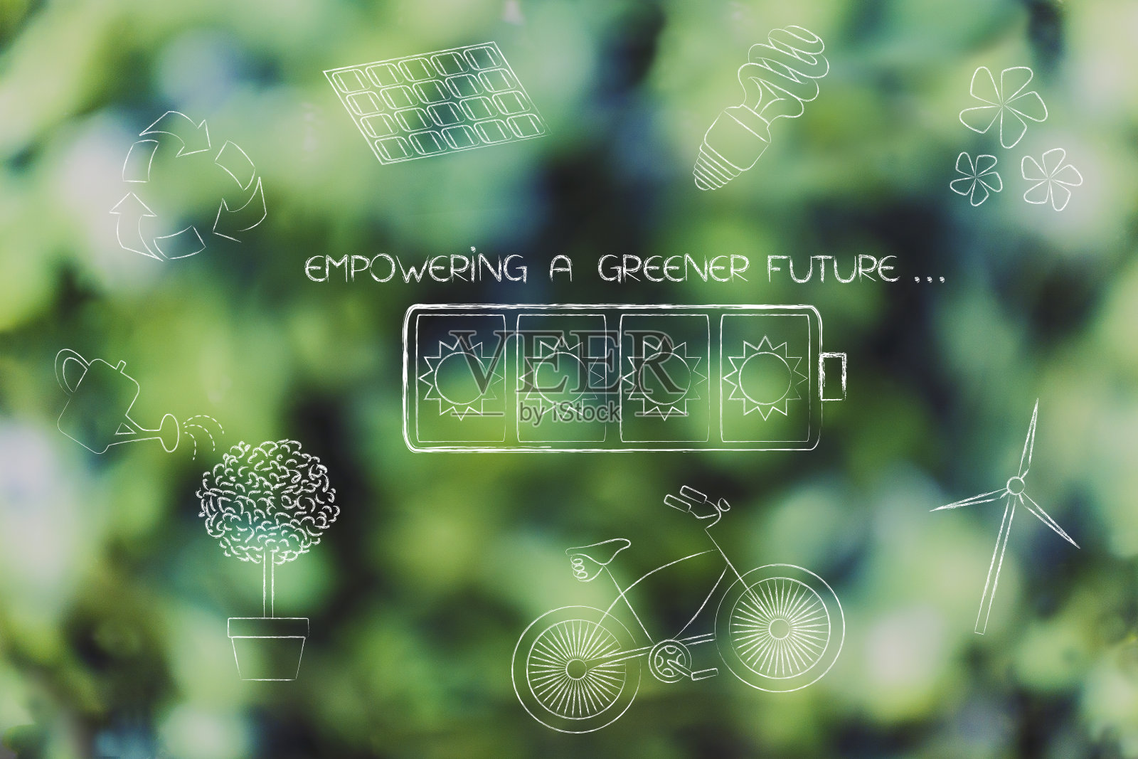 太阳能电池周围环绕着其他生态相关的物体照片摄影图片