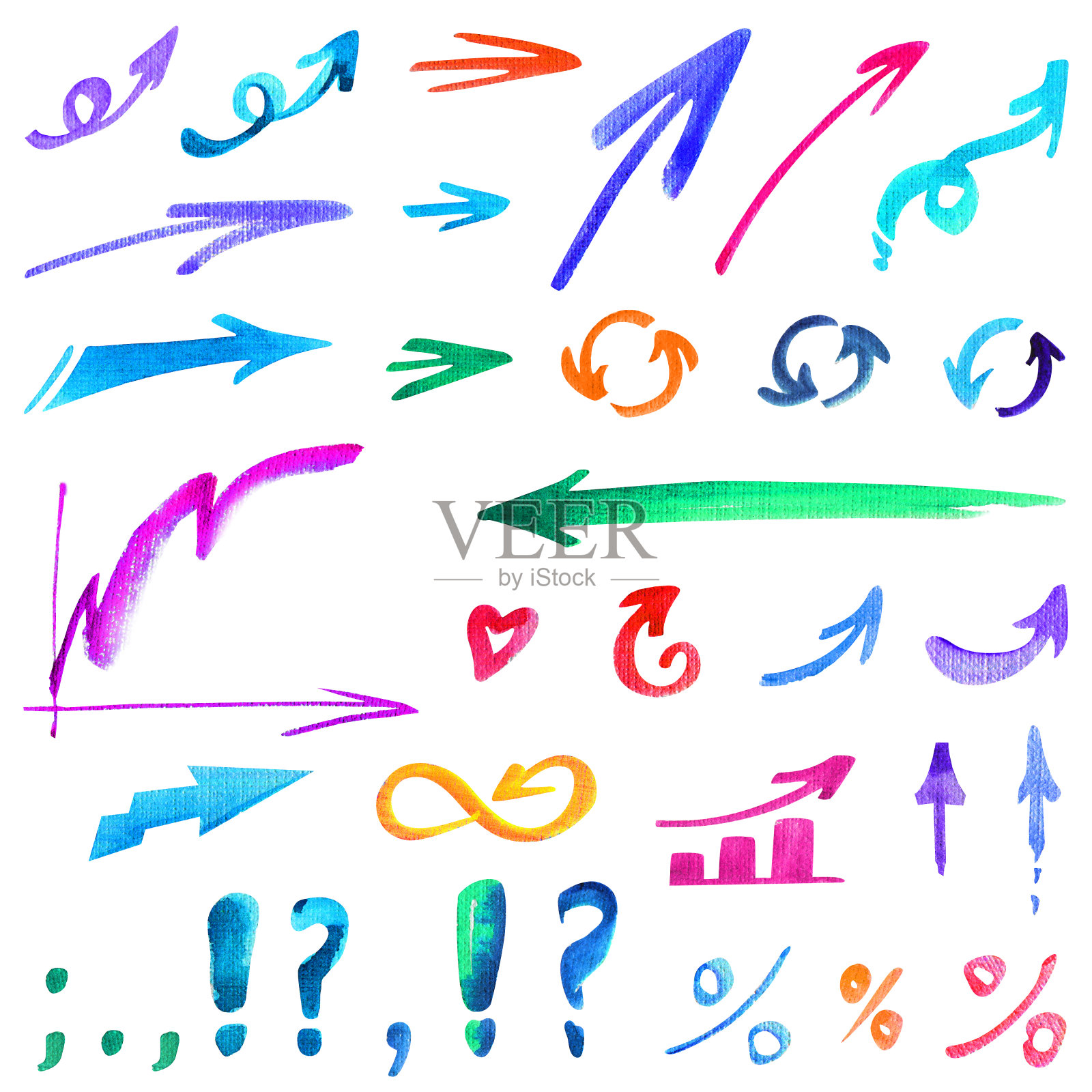 箭头图形百分比设置水彩彩色设计元素图片