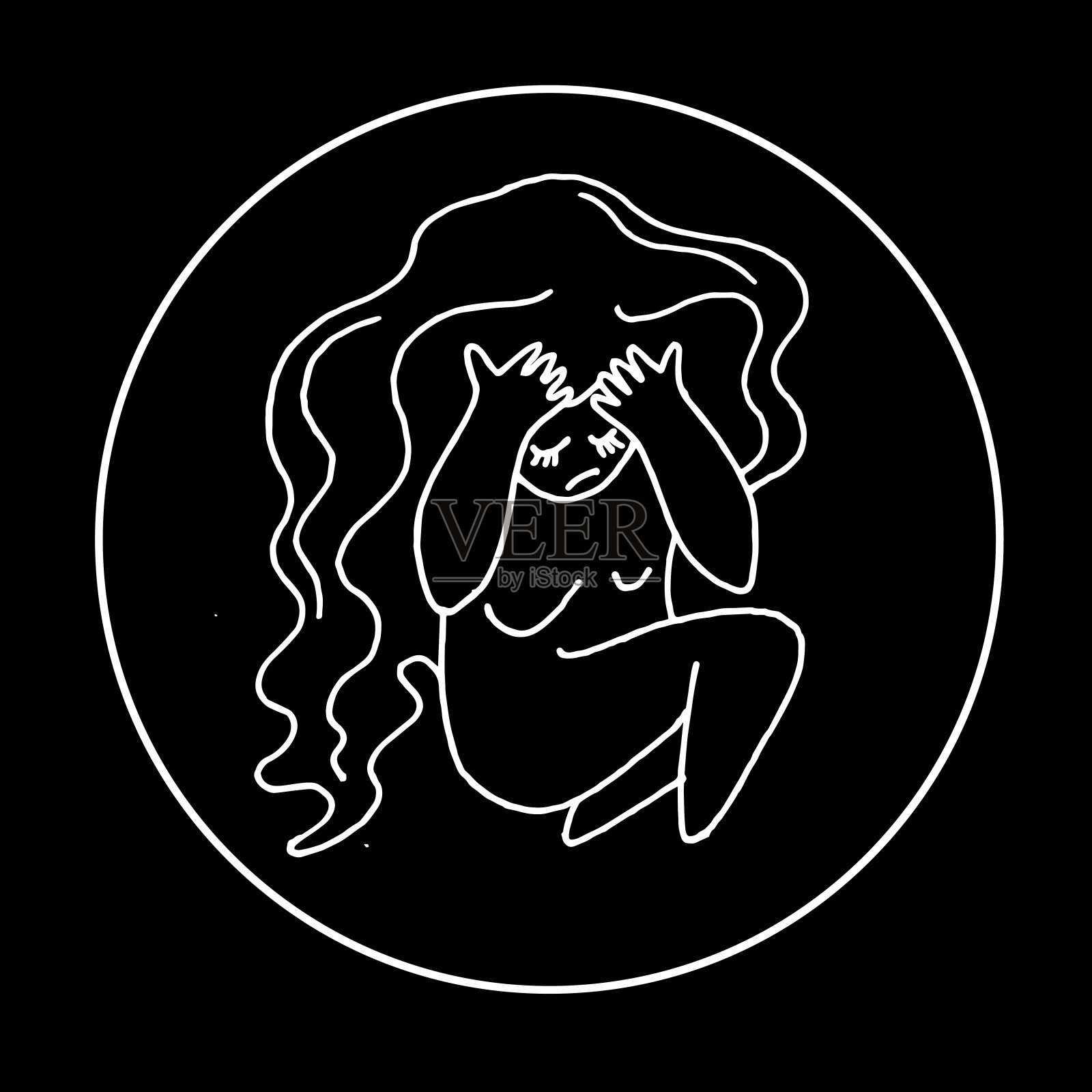 女孩很沮丧。在黑色的背景上。矢量插图。插画图片素材