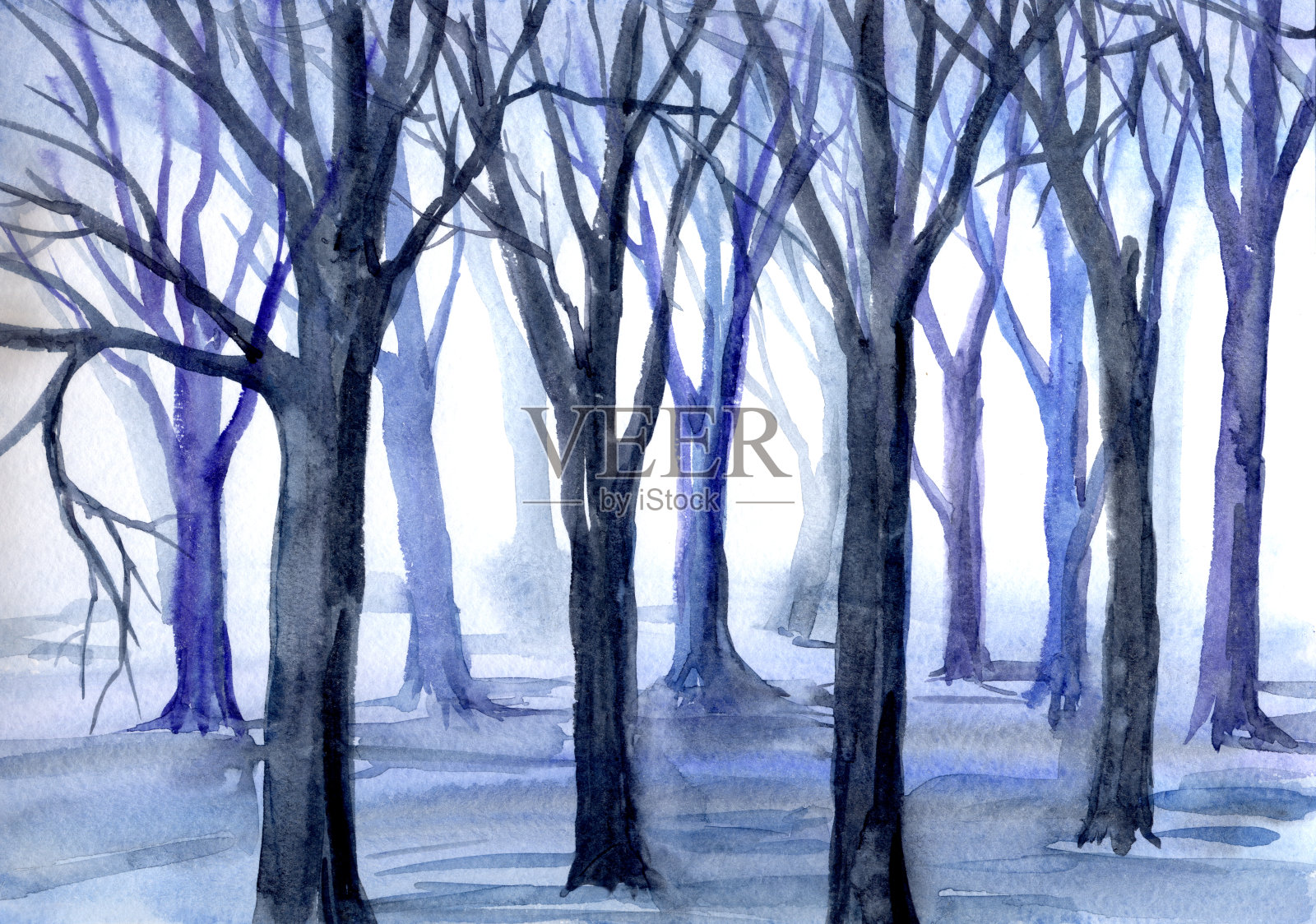 冬天的风景,水彩插画图片素材