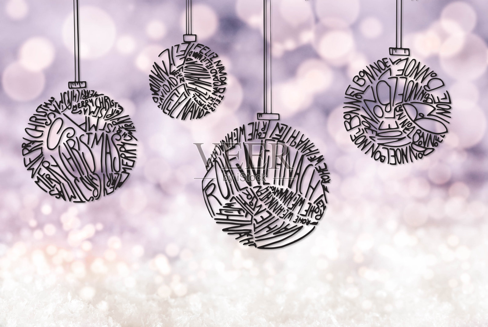 圣诞树球装饰，暗紫色闪闪发光的背景照片摄影图片