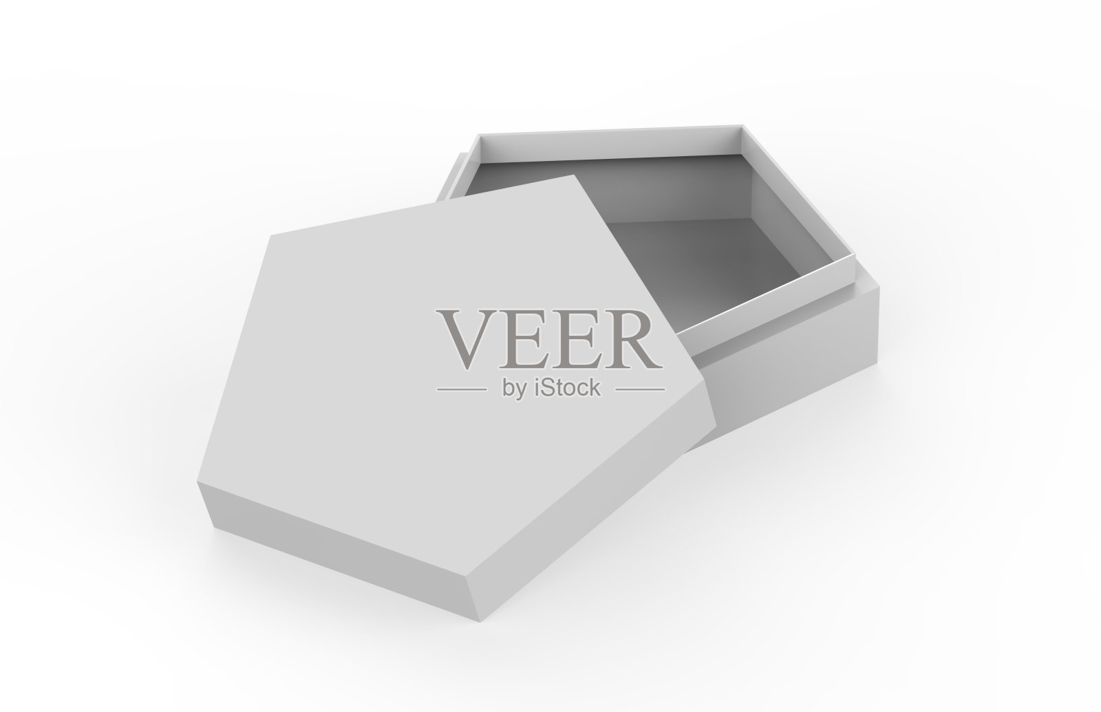 空白的白色硬纸板五角大楼包装盒，模拟模板上孤立的白色背景，3D插图照片摄影图片