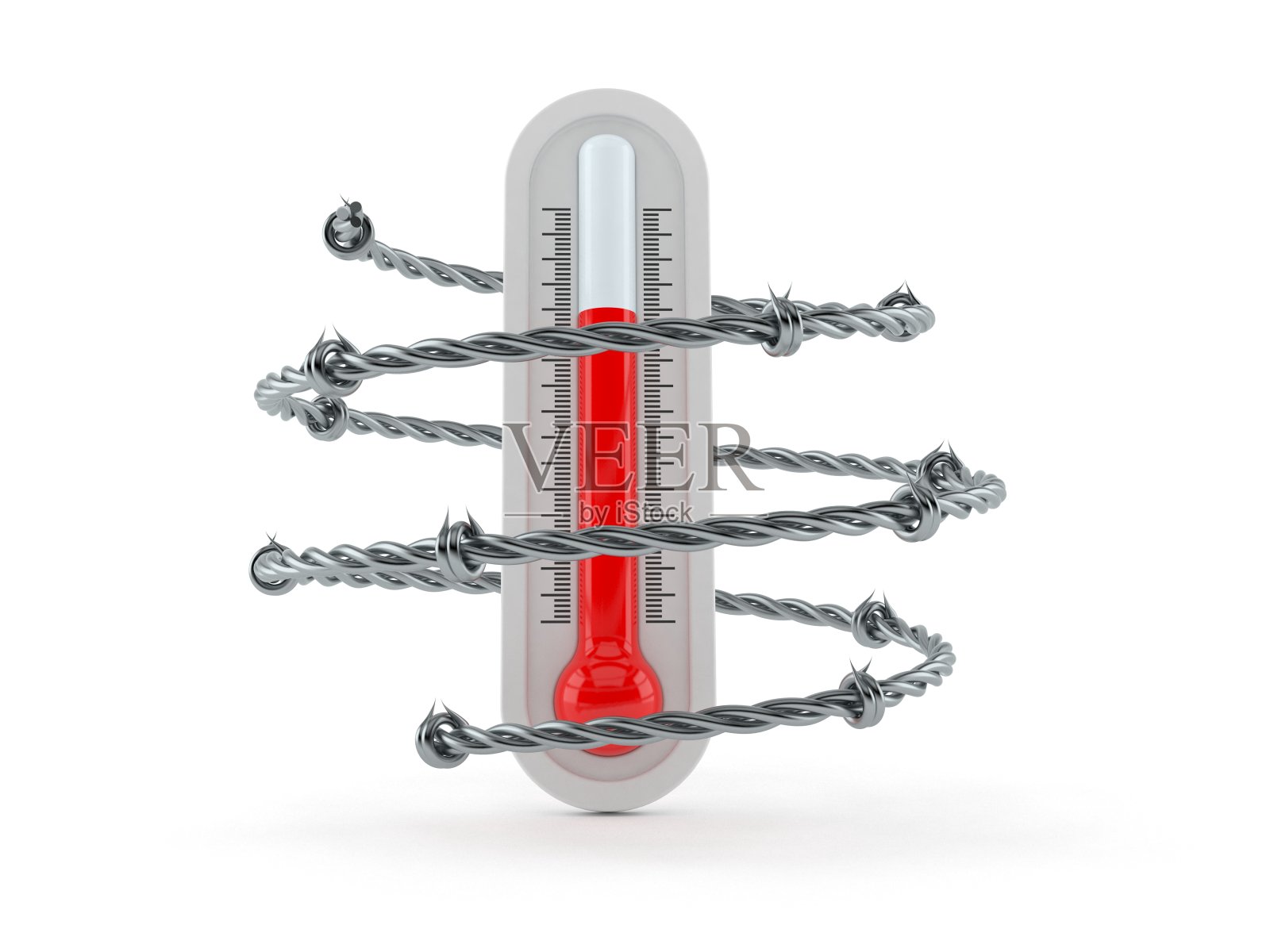 带带刺铁丝网温度计照片摄影图片