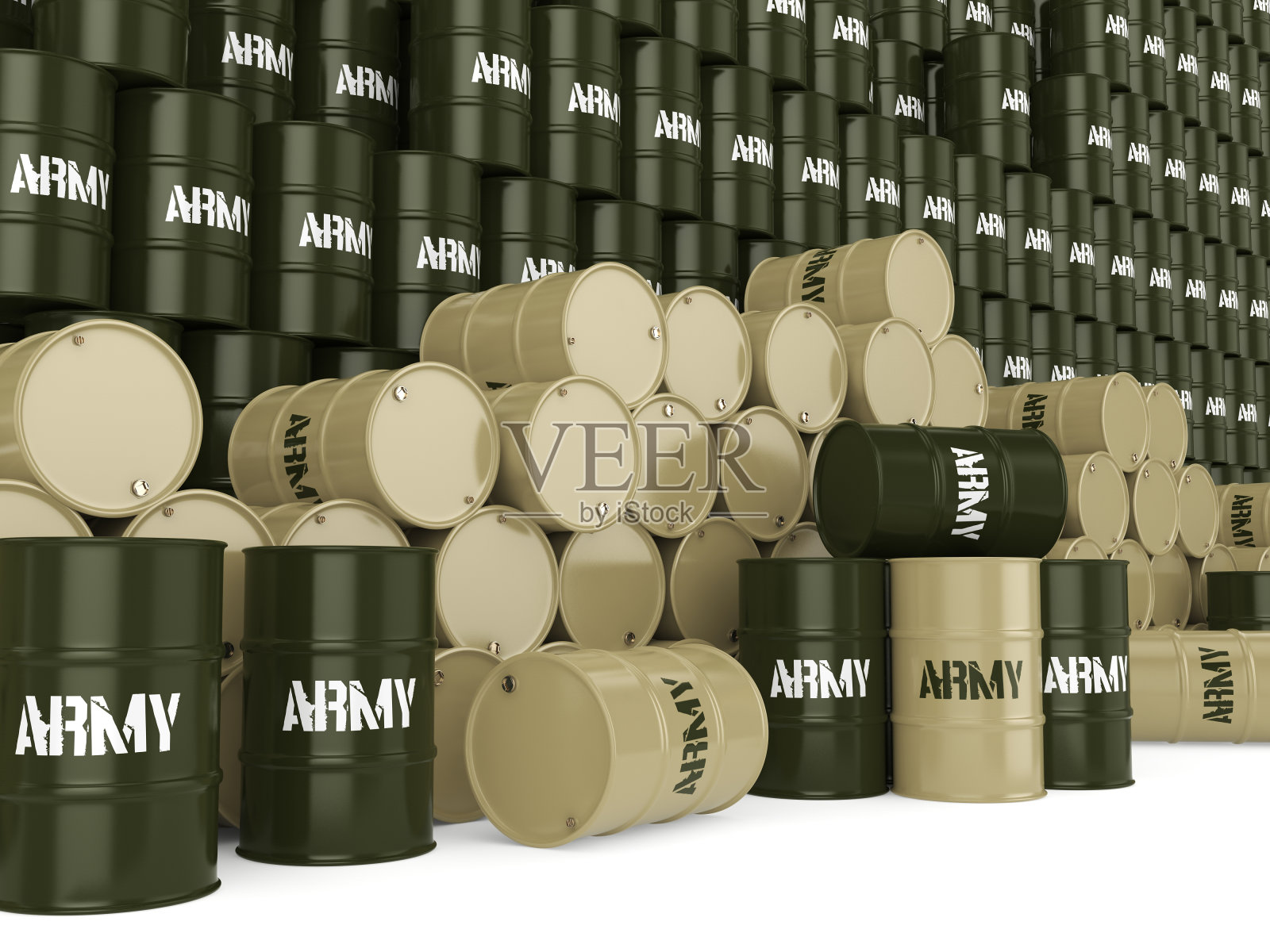 3D渲染军队桶照片摄影图片