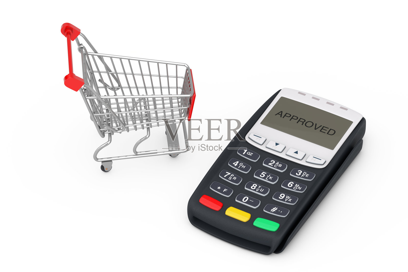 POS机附近的购物车。3d渲染照片摄影图片