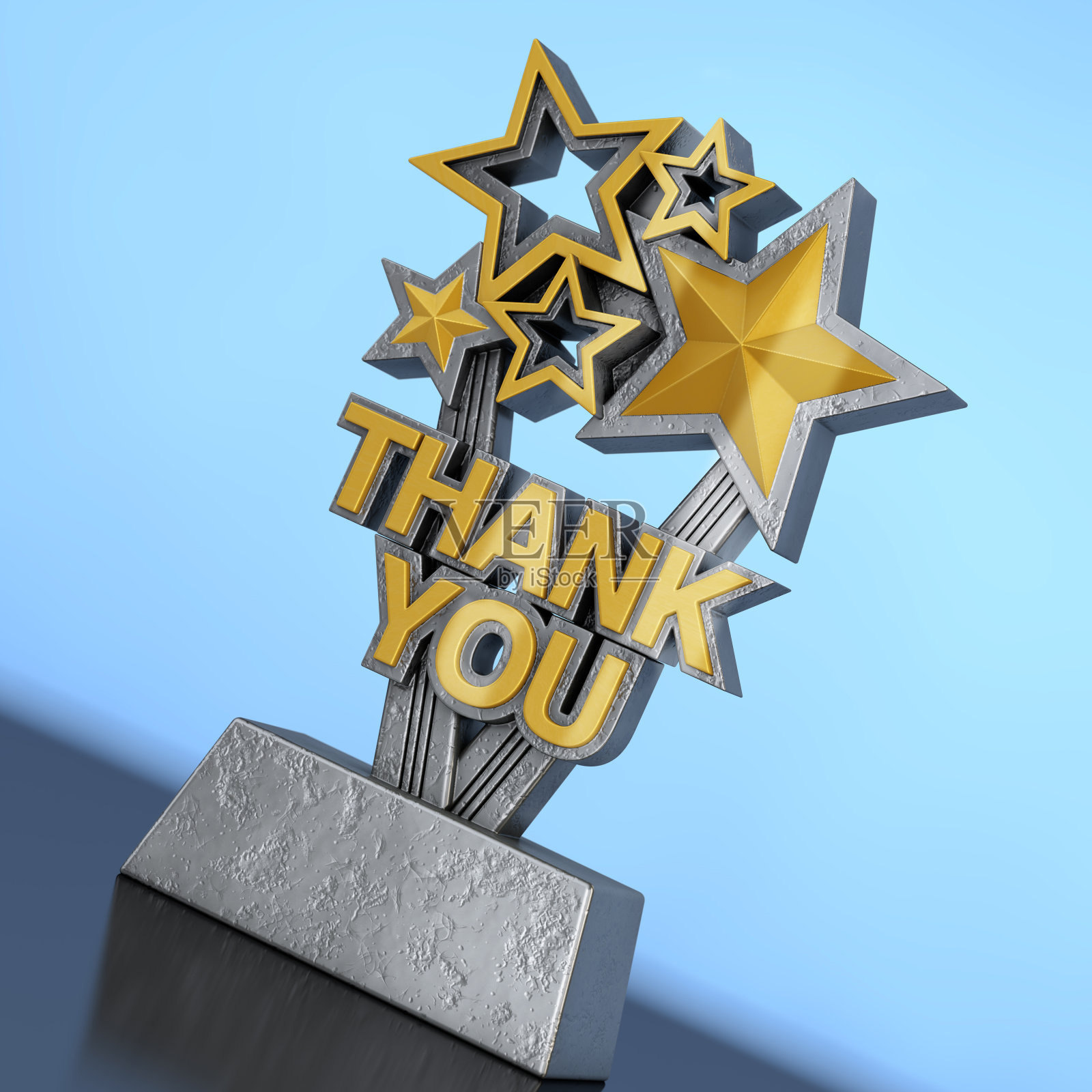 奖励奖杯与金色的谢谢你签名。3d渲染照片摄影图片