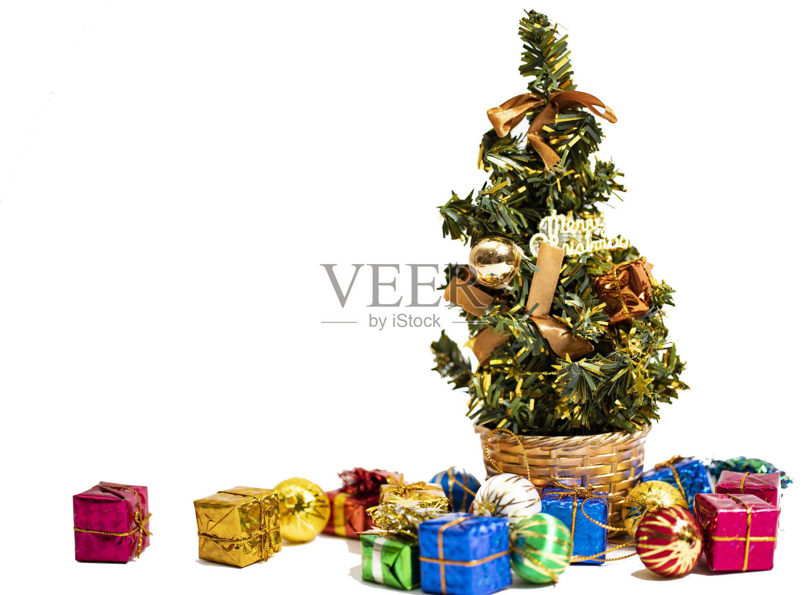 圣诞背景装饰和礼物盒与拷贝空间照片摄影图片