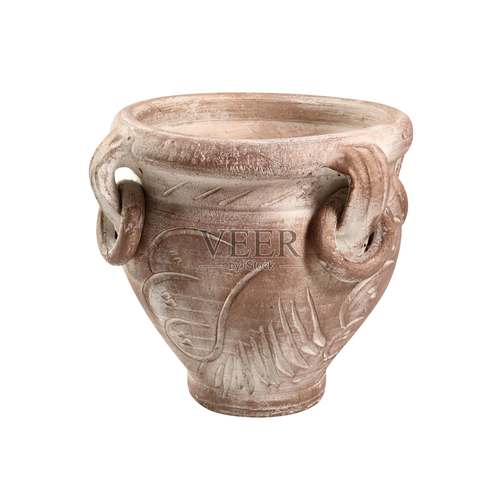 画粘土土罐。孤立在白色背景上。照片摄影图片