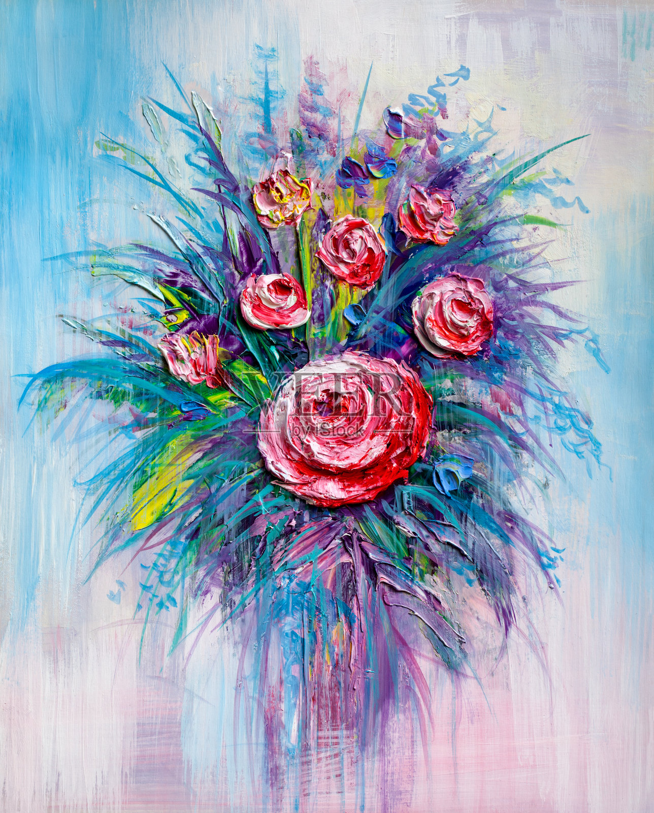 美丽的红玫瑰，绘画插画图片素材