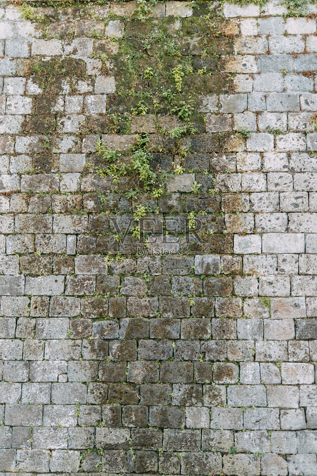 旧砖石和混凝土的纹理。意大利街道上的墙。覆盖着苔藓和草，古老的街区。历史铺平道路照片摄影图片