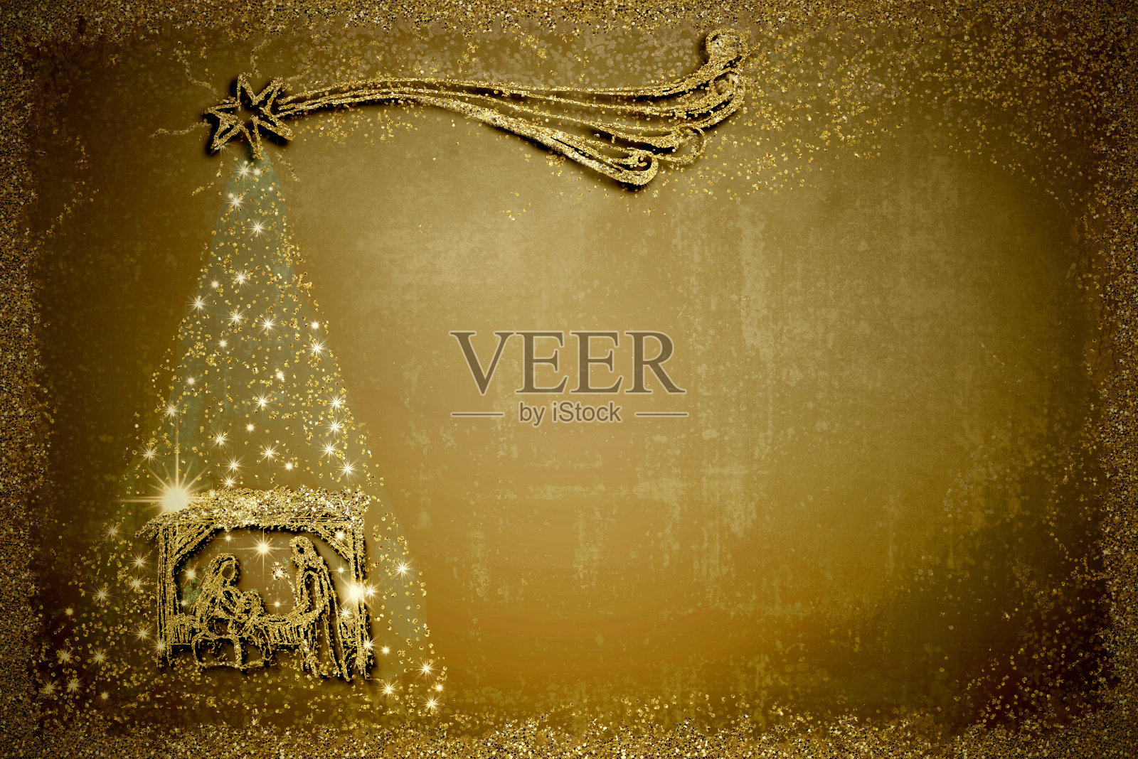 圣诞场景和圣诞树贺卡照片摄影图片