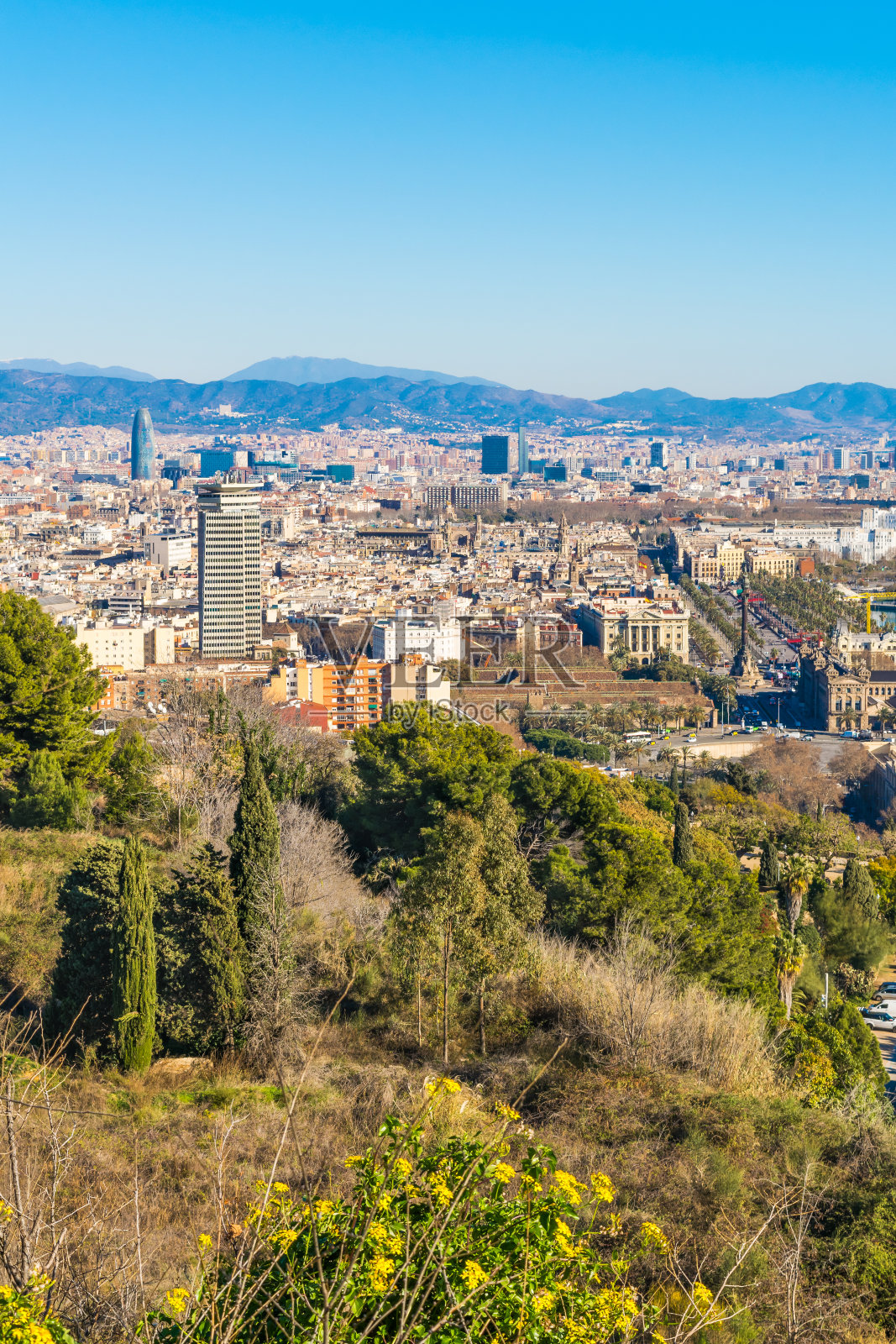 鸟瞰图巴塞罗那城，西班牙照片摄影图片